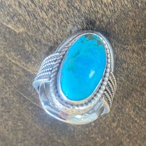 Genuine Turquoise Stone Stamped 925 Sterling Silver Ring -
SZ 7